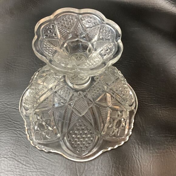 Cut Crystal Saw Tooth Edge Scalloped Wavy Rim Glass Serving Trinket Vanity Bowl - Picture 6 of 9